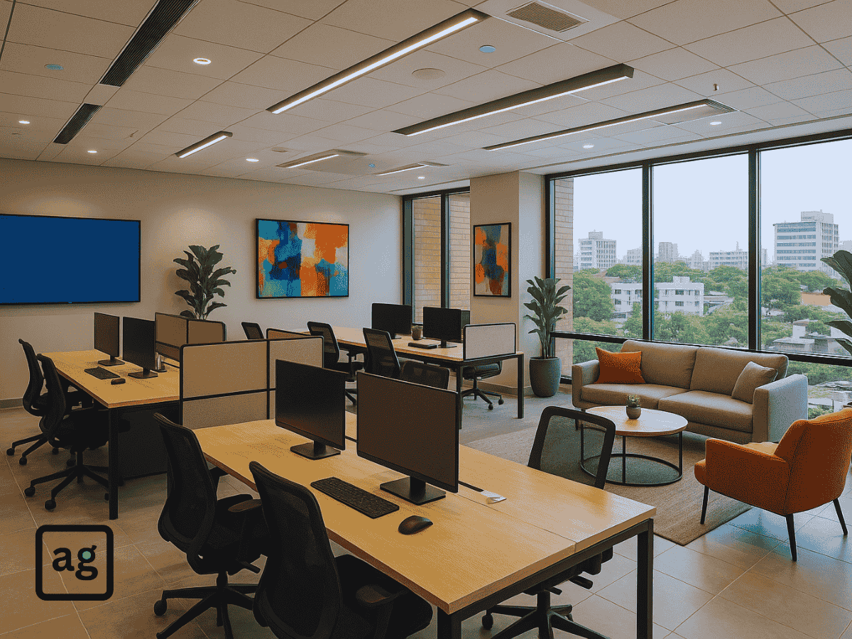 Modern office interior design in Dhaka featuring a sleek, functional workspace by Amar Ghor BD